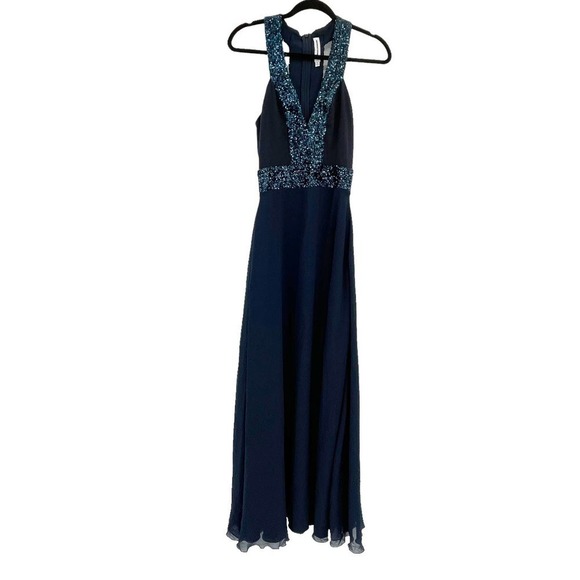 Dress the Population Women's Delani Sequin Crepe Gown Navy Size S NWOT - Picture 4 of 12